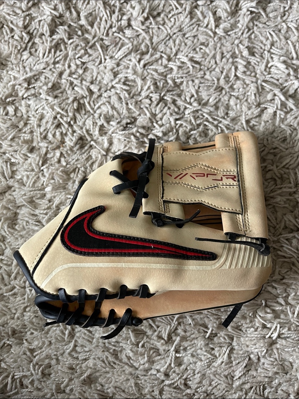Nike Viper Tan Baseball Glove with Black and Red Swoosh